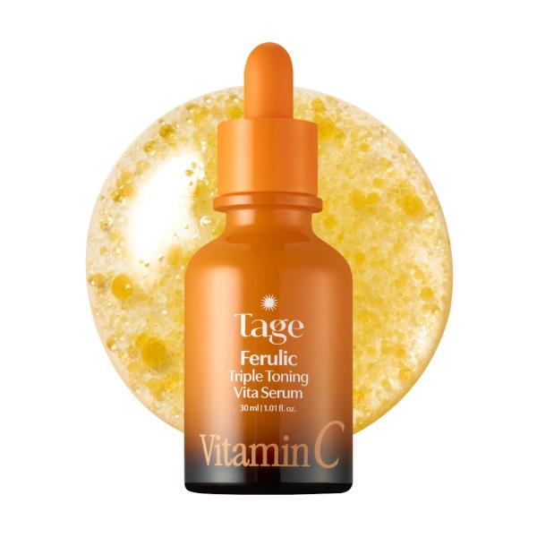 Tage Ferulic Triple Toning Vita Serum in a 30ml amber glass dropper bottle