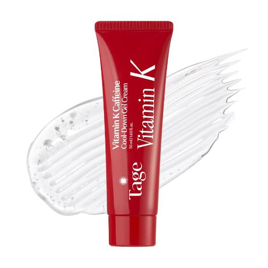 Tage Vitamin K Caffeine Cool-Down Gel Cream in 50ml mint green jar
