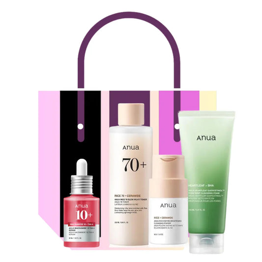 Anua Complete Routine Set II - Rice Cleansing Powder + Milky Toner + Serum + Quercetinol Foam - Kbeauty.sale