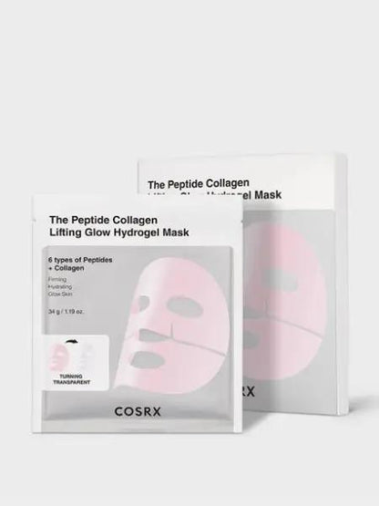 COSRX The Peptide Collagen Lifting Glow Hydrogel Mask pack of 3 clear gel sheets