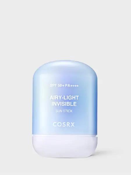 Cosrx Airy Light Invisible Sun Stick in a white twist-up applicator tube with yellow accents