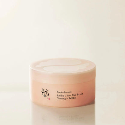 Beauty of Joseon Revive Under Eye Patch featuring 60 yellow hydrogel patches in a white round jar