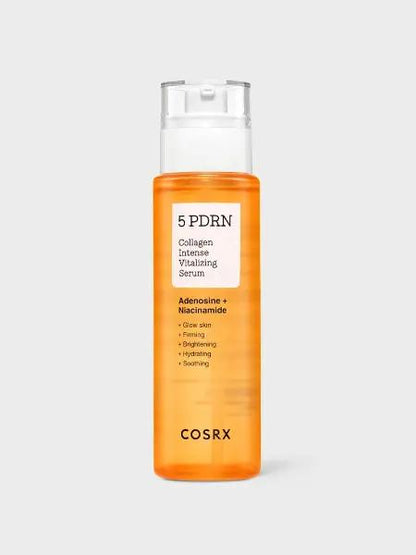 Cosrx 5 PDRN Collagen Intense Vitalizing Serum in a pink glass dropper bottle