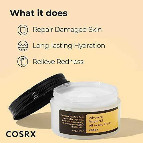 KBeauty Sale | Authentic Korean Skincare Products Ships from USA COSRX Snail Mucin 92% Moisturizer 3.52oz/ 100g, Daily Repair Gel Cream for Dry, Sensitive Skin, Not Tested on Animals, Korean Skincare.